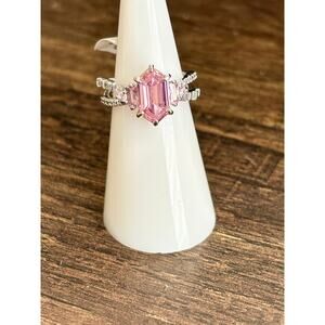 Bomb Party RBP8208 It's Got To Be Glam Rose Quartz Cubic Zirconia Rhodium Size 5